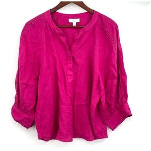 Charter Club Luxury Blouse Top Women Size XL Barbie Pink Linen 3/4 Sleeve Eyelet